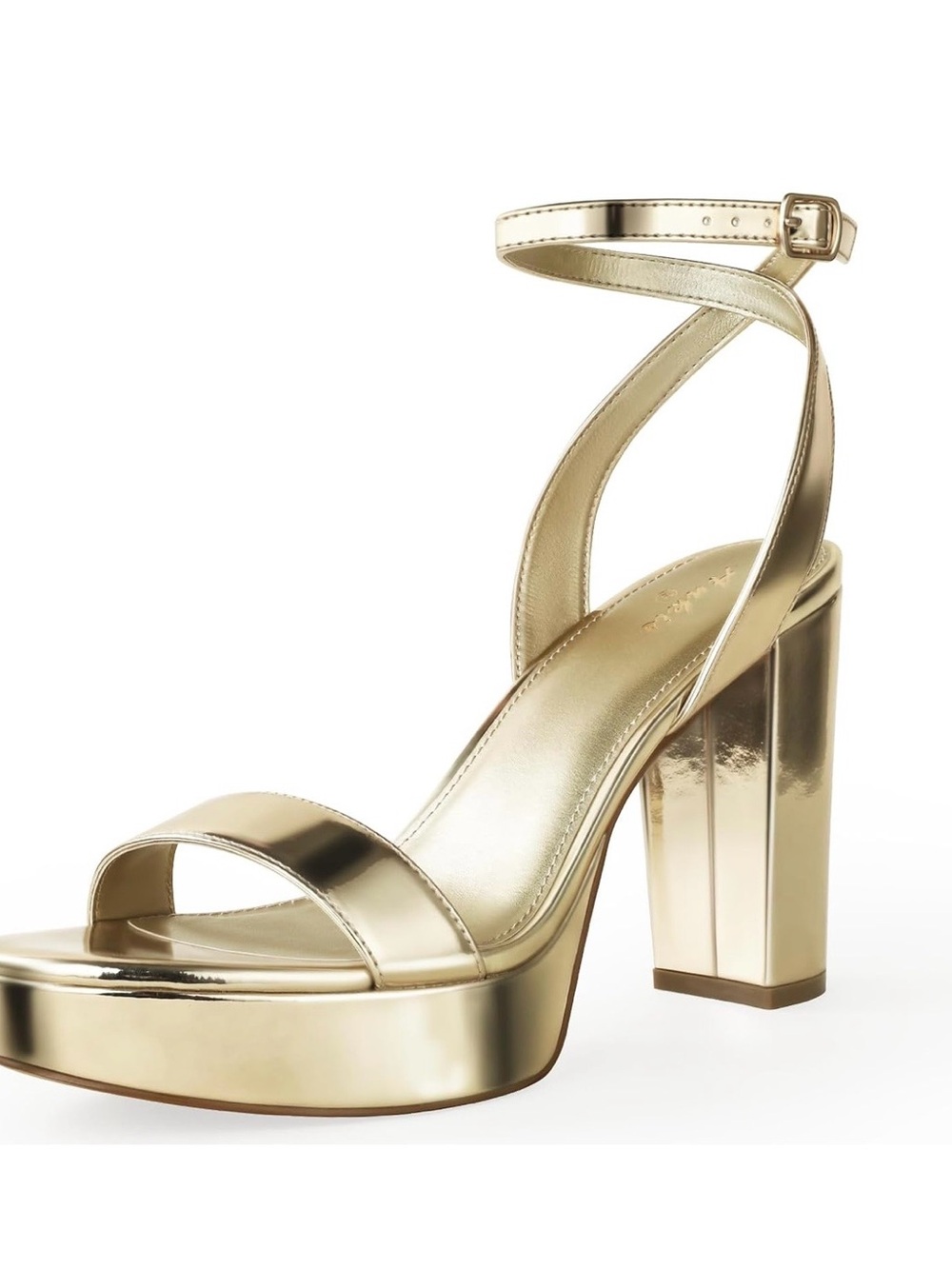 Metallic Gold Ankle-Strap Platform Block Heel Sandals